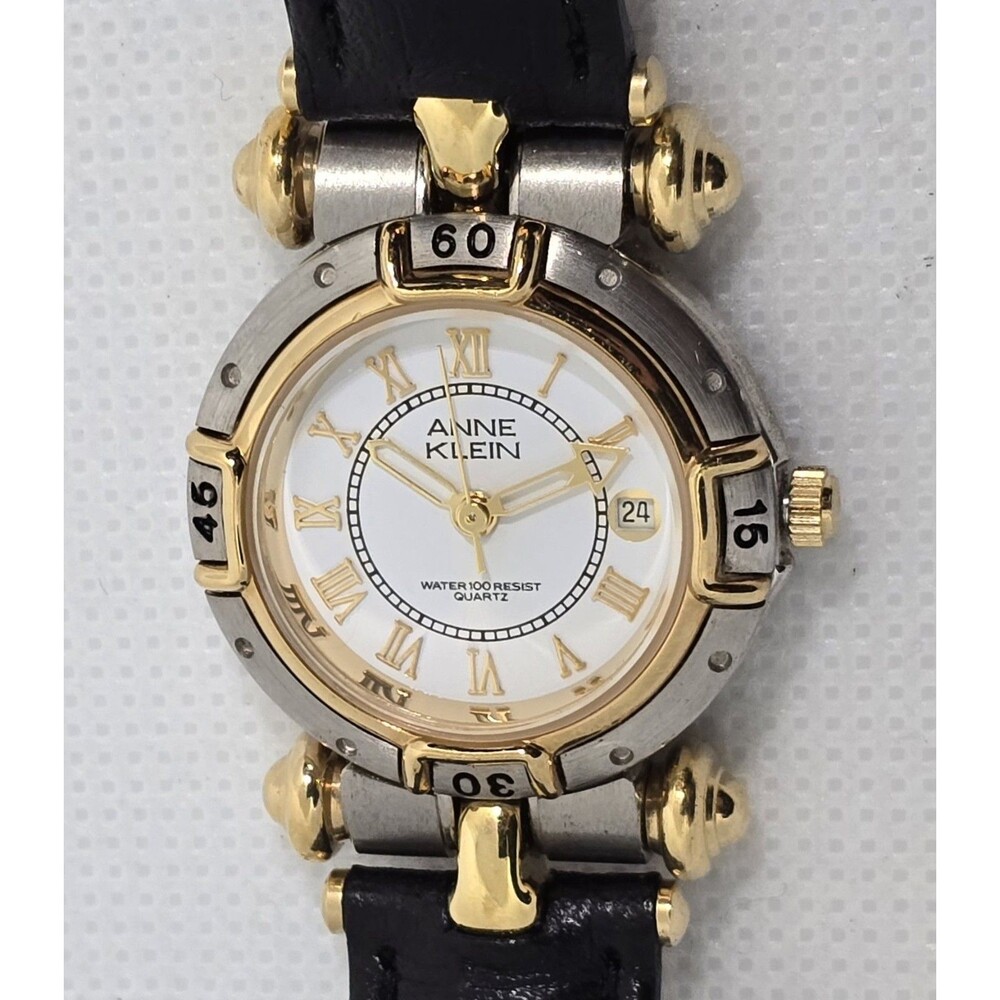 Women's Anne Klein Trendy Petite Two Tone White Dial Black Leather Band Watch 14 - Picture 7 of 9